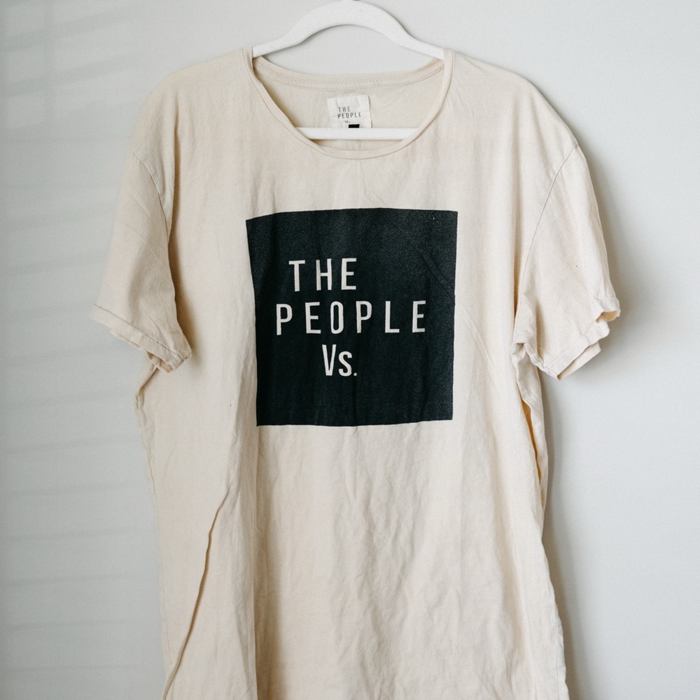The People Vs. Oversized Graphic Tee – XL – Distressed Cream / Black Print